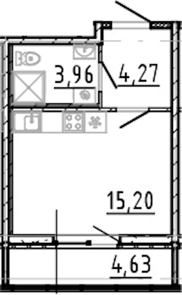 Квартира студия 23.43 м², 18/19 эт., ЖК «Город Первых»